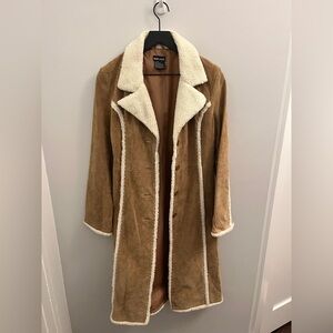 Vintage Y2K Wet Seal Tan Suede Coat with Shearling Trim